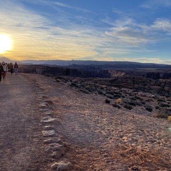 Horseshoe Bend - Walking trail as sun is setting (canyon to the far right) - Hiking Near Me - Page, Arizona