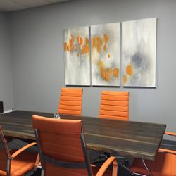 Abstract custom art using brand colors created for boardroom of real estate company, The Core Group