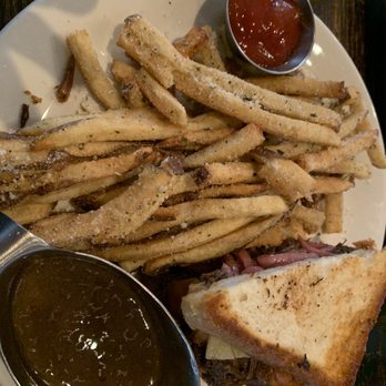 Burtons Grill & Bar - Short rib grilled cheese with truffle fries. The grilled cheese also had some au jus to dip it in - New American Near Me - Charlottesville, Virginia