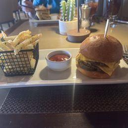 Smashed burger with Parmesan truffle fries