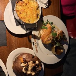 Steak & Bourbon - Pan-Roasted Chicken, Cheesy Potatoes, Loaded Baked Sweet Potato
