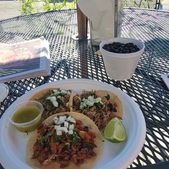 Taco Shop - 2 Carnitas 1 Pastor tacos and those bland black beans - Tacos Near Me - Reno, Nevada