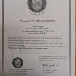 Jim Dyer Overhead Door - There is only one licensed Dyer Overhead Door company in Carson City Nevada or in Nevada in general...this license should prove it