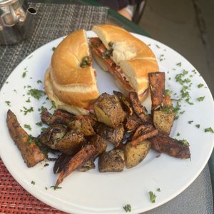 Photo of Green Door Cafe - La Jolla, CA, United States. Carrot 'Lox' Bagel (Vegan)