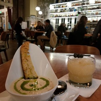 STIR - Crab bisque, Slackjawed Jezebel cocktail with crushed artisanal ice and lemon curd - Cocktail Bars Near Me - Chattanooga, Tennessee STIR - Crab bisque, Slackjawed Jezebel cocktail with crushed artisanal ice and lemon curd - Cocktail Bars Near Me - Chattanooga, Tennessee