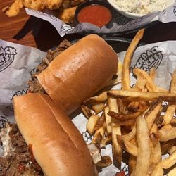 Kick Back Jacks - Philly Cheesesteak Sandwich & Fries Seafood Platter with Coleslaw