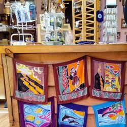 Living Rainbow Gift Shop - Batik prints and jewelry at the front counter