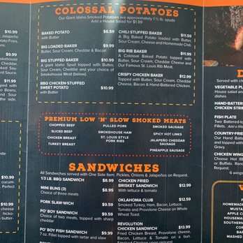 Main Street Barbecue - Menu: Colossal Potaoes, Sandwiches - Barbeque Near Me - Durant, Oklahoma Main Street Barbecue - Menu: Colossal Potaoes, Sandwiches - Barbeque Near Me - Durant, Oklahoma