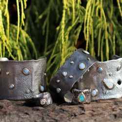 Reticulated Silver / 18k Yellow Gold cuff with various shaped opal / round diamonds.