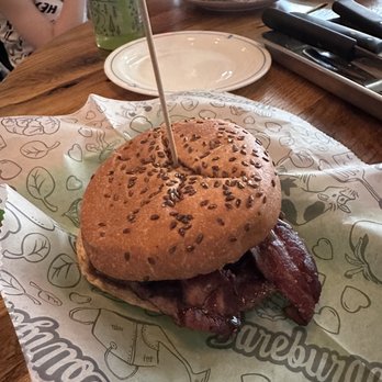 Bareburger - Astoria - Bison Burger with bacon and carmelized onions - Burgers Near Me - Astoria, New York Bareburger - Astoria - Bison Burger with bacon and carmelized onions - Burgers Near Me - Astoria, New York