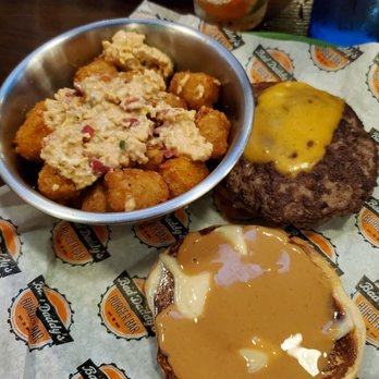 Bad Daddy's Burger Bar - Peanut butter burger with pimento tots - Burgers Near Me - Raleigh, North Carolina Bad Daddy's Burger Bar - Peanut butter burger with pimento tots - Burgers Near Me - Raleigh, North Carolina