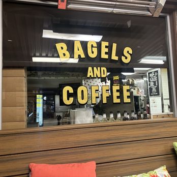 Bagelmania - Behind the cashier is this window taken from my seat in the patio - Coffee & Tea Near Me - Huntington Beach, California