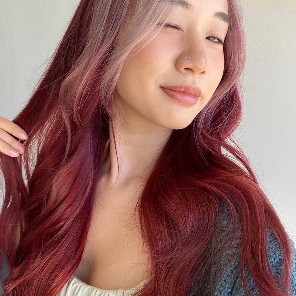 luxseries salon - Deep cherry cola red, with ash blonde money pieces ‍ - Hair Salons Near Me - Irvine, California