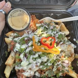 Papa Loca - Loaded potatoes: wedge potatoes, chorizo, cilantro, onion, cream so yummy