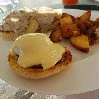 Lighthouse Diner - Eggs Benedict, Biscuits & Sausage Gravy, complemented with some outstanding seasoned home fries. - American Near Me - Jupiter, Florida
