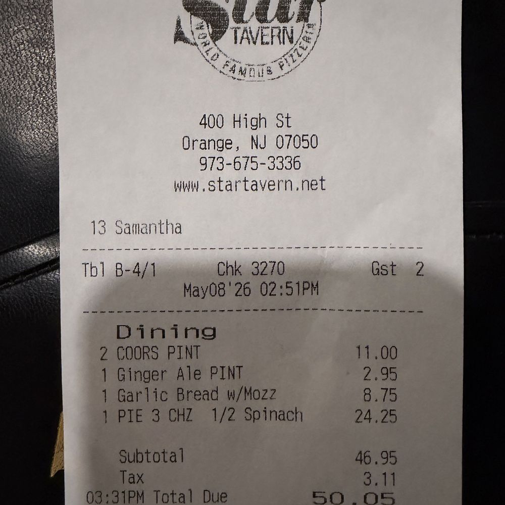 Star Tavern - Our bill - Pizza Near Me - City Of Orange, New Jersey Star Tavern - Our bill - Pizza Near Me - City Of Orange, New Jersey