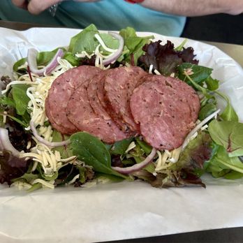 Adam's Smokehouse - Smoked salami, salad ordered without tomatoes and the cranberry cayenne barbecue sauce for dressing - Barbeque Near Me - Saint Louis, Missouri Adam's Smokehouse - Smoked salami, salad ordered without tomatoes and the cranberry cayenne barbecue sauce for dressing - Barbeque Near Me - Saint Louis, Missouri