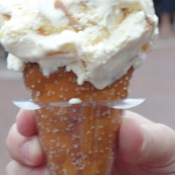 Uncle Charley's Ice Cream - Vanilla Peanut Butter on a Pretzel Cone with a nice plastic carring cone to avoid the mess! - Ice Cream & Frozen Yogurt Near Me - Cape May, New Jersey Uncle Charley's Ice Cream - Vanilla Peanut Butter on a Pretzel Cone with a nice plastic carring cone to avoid the mess! - Ice Cream & Frozen Yogurt Near Me - Cape May, New Jersey