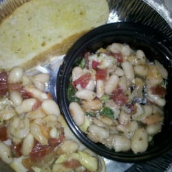 Pesto shrimp bruschetta- tk out- needed to add some salt, but hearty