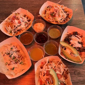 City Tacos - Clockwise from left: Scallop Dreams, Surf and Turf x2, Mexicali, Crunch Time - Tacos Near Me - La Mesa, California City Tacos - Clockwise from left: Scallop Dreams, Surf and Turf x2, Mexicali, Crunch Time - Tacos Near Me - La Mesa, California