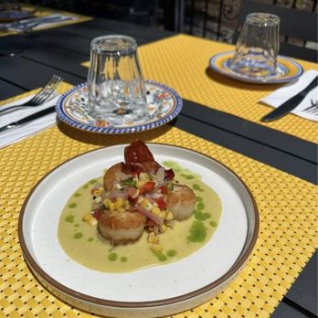 La Tienda Tapas Bar - Grilled scallops with bacon and a corn chowder. If they are offering this as a special do not pass it up! - Spanish Near Me - Williamsburg, Virginia