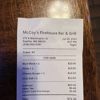 McCoys Firehouse Bar & Grill - Bill - American Near Me - Seattle, Washington McCoys Firehouse Bar & Grill - Bill - American Near Me - Seattle, Washington