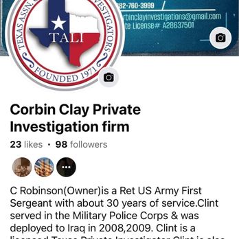 Corbin Clay Investigations - Facebook - Private Investigation Near Me - Beaumont, Texas Corbin Clay Investigations - Facebook - Private Investigation Near Me - Beaumont, Texas