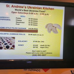 St. Andrew Ukrainian Orthodox Cathedral - 2023 menu update. Summer hours 9-1. Call after 8AM to preorder for pickup.
Sauteed onion avlbl for $.75 with v/p. Frozen v/p also avalbl.