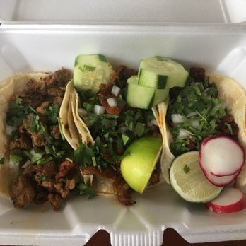 Santiago Supermarket - 3 tacos: al pastor, carne asada, and chorizo - Mexican Near Me - Hilliard, Ohio