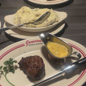 Jensen's food & cocktails - Steak dinner with hollandaise sauce and garlic, mashed  potatoes - New American Near Me - Eagan, Minnesota