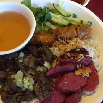 Saigon On Brant Restaurant - Vermicelli with sausage, pork and spring roll - Vietnamese Near Me - Burlington, Ontario Saigon On Brant Restaurant - Vermicelli with sausage, pork and spring roll - Vietnamese Near Me - Burlington, Ontario