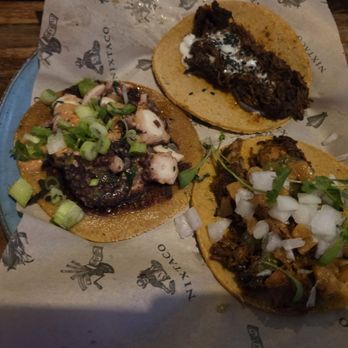 Nixtaco - Chk mole (top), octopus (left), al pastor (right) - Mexican Near Me - Roseville, California Nixtaco - Chk mole (top), octopus (left), al pastor (right) - Mexican Near Me - Roseville, California