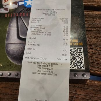 Bombshells Restaurant & Bar - Bill - American Near Me - Houston, Texas