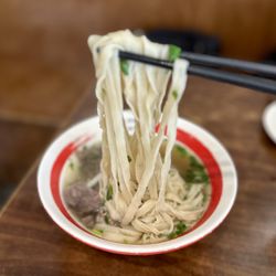 Dunhuang - Signature Lanzhou Beef Noodle Soup, wide noodles.