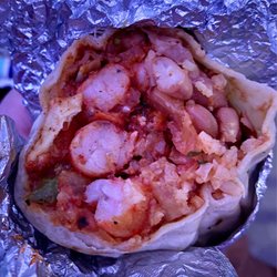 Regular Shrimp burrito with a spicy roasted red salsa