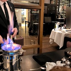 Marchal - Flambéing is part of the sauce making - but the tricky part is emulsification of the duck juice and the stock.