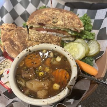 Tobies Restaurant & Bakery - turkey club on cranberry English muffin with vegetable beef soup - Bakeries Near Me - Hinckley, Minnesota Tobies Restaurant & Bakery - turkey club on cranberry English muffin with vegetable beef soup - Bakeries Near Me - Hinckley, Minnesota