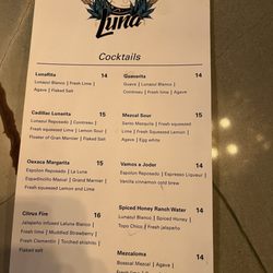Luna Tequila - Front of Menu