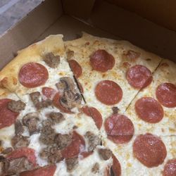 Domino's Pizza - Pepperoni and Pepperoni, mushrooms, and Italian sausage Pizzas