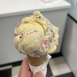 Prince Puckler's Gourmet Ice Cream - Cake batter in a waffle cone!