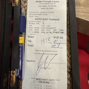 Golden Triangle Cuisine - Invoice - Asian Fusion Near Me - Los Gatos, California