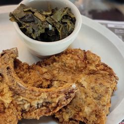 City View Bar & Grill - Fried pork chops with greens and  rice w/gravy.