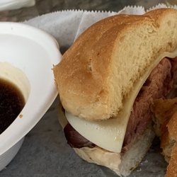 Red Stone Pub - French Dip Hot Roast Beef with Au Jus and Provolone, a simple must have pleasure.