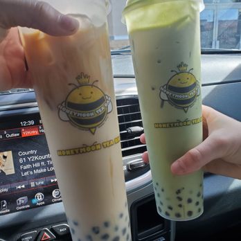Honeymoon Tea Bar - Caramel Milk tea w/boba and Matcha Milk Tea w/boba. The Caramel is my absolute FAVORITE - Bubble Tea Near Me - Hesperia, California Honeymoon Tea Bar - Caramel Milk tea w/boba and Matcha Milk Tea w/boba. The Caramel is my absolute FAVORITE - Bubble Tea Near Me - Hesperia, California
