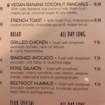 Pluk Amsterdam - Menu shot - Beetroot hummus bread is what I ordered - Cafes Near Me - Amsterdam, New Hampshire