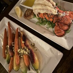 Carrots and lobster tail and scallop Carrots and lobster tail and scallop