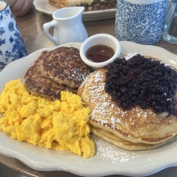 Farm & Flour  - The Works (2x blueberry pancakes, scrambled eggs, homemade sausage patties) - Breakfast & Brunch Near Me - Franklin Lakes, New Jersey