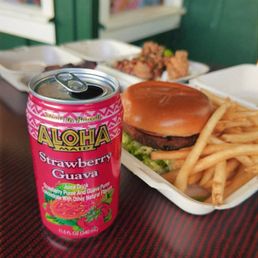 Taro burger with fries (vegetarian)