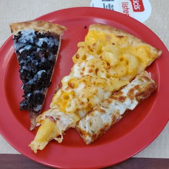 Cicis Pizza - Slices left to right: oreo Brownie, mac n cheese, garlic bread - Pizza Near Me - Lancaster, Pennsylvania