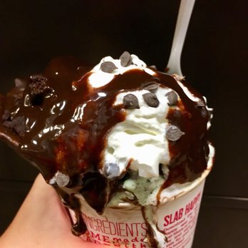 Maggie Moo's - My Mint Choc Chip Frankenstein Creation (Cool Mint w/ choc chips, Oreos, brownies, York peppermint patties, topped w/ fudge & more toppings) - Desserts Near Me - Exton, Pennsylvania